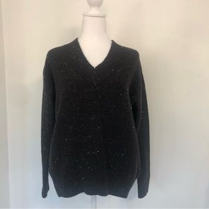NEW! OLD NAVY Women Heathered Black/White V-Neck Long Sleeve Knit Sweater